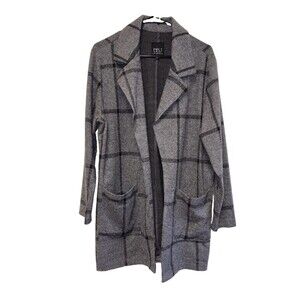 BBL Los Angeles Gray Black Check Lightweight Open Jacket Pockets L Long Sleeve